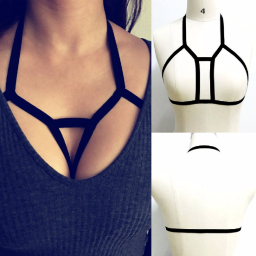 Sexy Woman Strappy Bralette Harness Bra Goth Crop